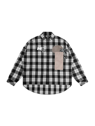 Camisa Suelta Hip Hop con Parches de Cuadros y Manga Larga - Image 4