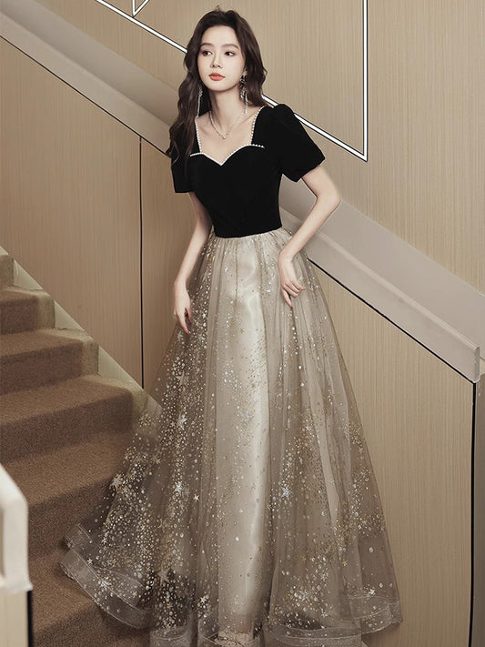 Vestido de Noche Negro Elegante de Lujo Francés para Mujer - Image 2