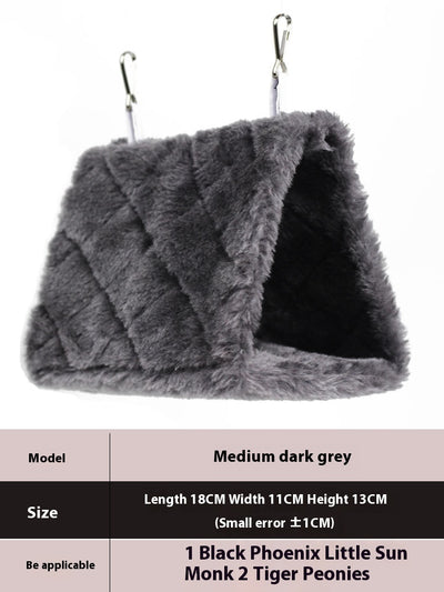Small pink quilted plush bird's nest hammock with two metal hooks, ideal for parrots and small birds. - Image 11