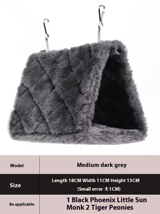 Small pink quilted plush bird's nest hammock with two metal hooks, ideal for parrots and small birds. - Image 11