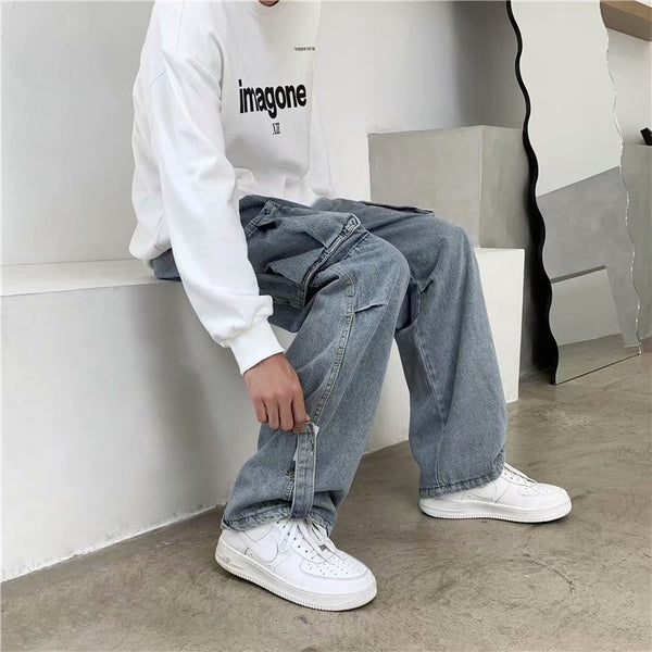 Jeans Rectos Sueltos Estilo Hong Kong para Hombre
