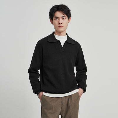 Suéter con Solapa Hombre Otoño Antibolitas Cuello V Manga Larga