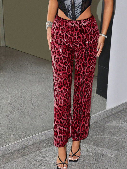 Pantalones Rectos Estampado Leopardo con Lentejuelas - Diseño Europeo - Image 7