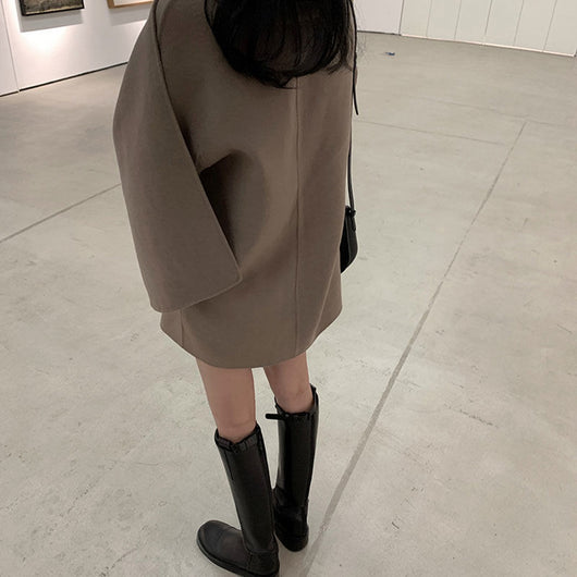 Abrigo de Lana con Diseño de Bufanda Integrada para Mujer - Image 3