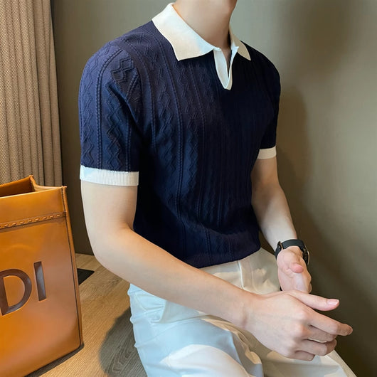 Polo Slim Fit Textura Jacquard con Solapa V y Stretch - Image 12