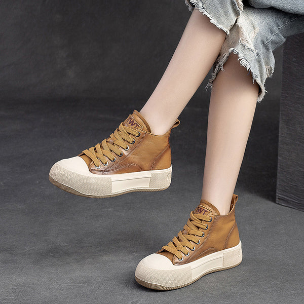 Tenis Altos Casuales de Cuero Premium Estilo Vintage para Mujer
