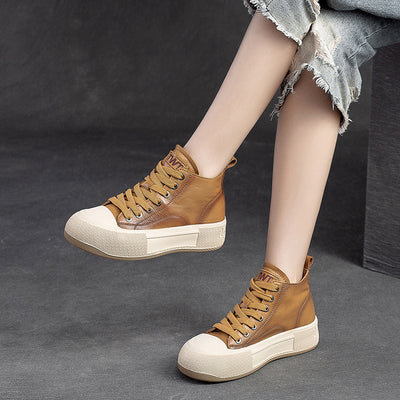 Tenis Altos Casuales de Cuero Premium Estilo Vintage para Mujer - Image 2
