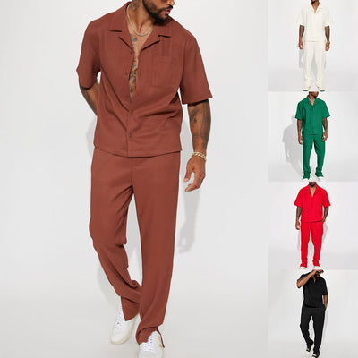 Traje Casual Suelto con Solapas Anchas y Pantalón Corto para Hombre