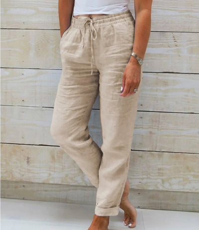Pantalones Casuales de Cintura Alta para Mujer en Algodón y Lino - Image 3