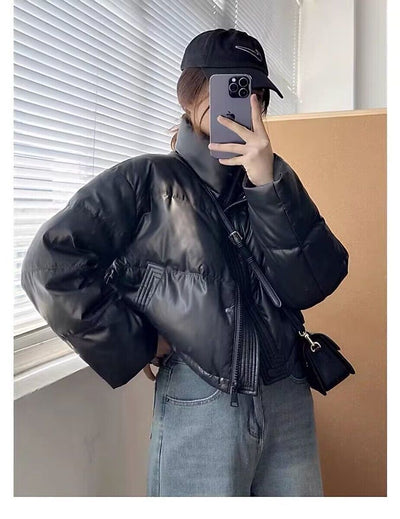 Chaqueta Acolchada de Cuero PU sin Lavado - Abrigo Corto Grueso para Mujer - Image 18