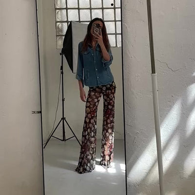 Pantalones Estampado Leopardo y Flores con Malla - Image 53