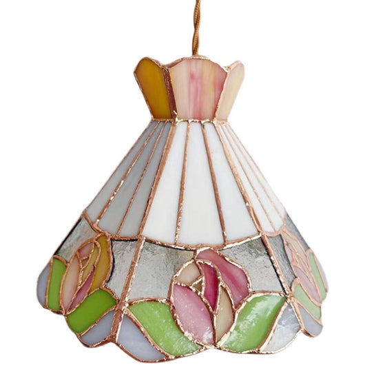 Lámpara de Araña Vintage Rosa con Vitral Estilo Francés Retro - Image 9