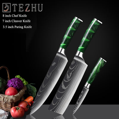 Cuchillo Damasco con Mango de Resina Verde y Grabado Láser - Image 18
