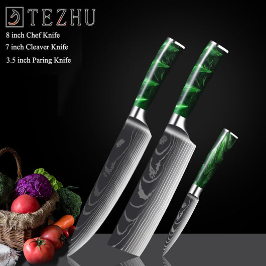 Cuchillo Damasco con Mango de Resina Verde y Grabado Láser - Image 18