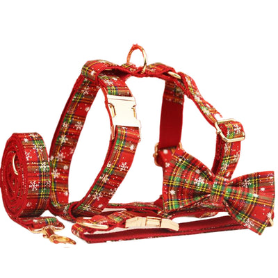 Collar Navideño para Mascotas con Correa - Diseño Copo de Nieve y Lazo