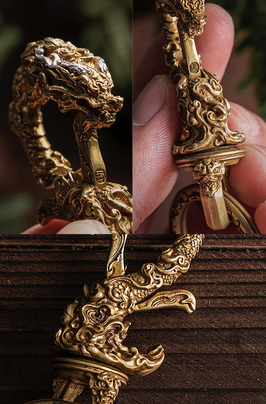 Llavero Ornamental Dragón Zodiacal Chino en Latón para Moto y Auto - Image 12