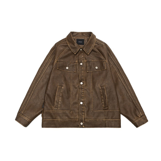 Chaqueta de Cuero PU Estilo Retro Americano Desgastado para Motociclista - Image 6