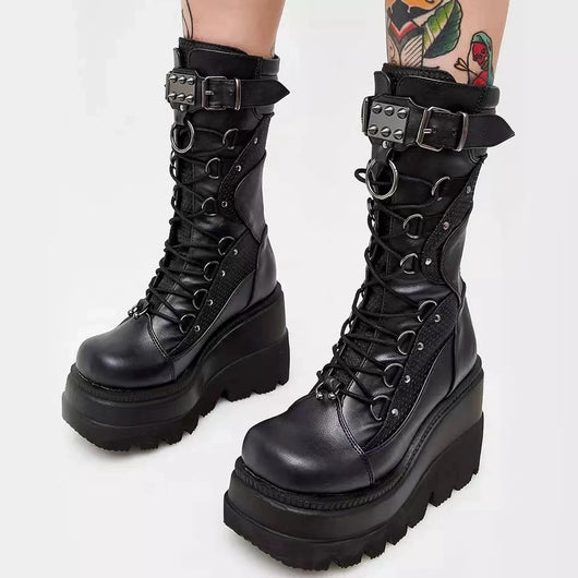 Botas Plataforma Cuña para Mujer Talla Grande Punta Redonda - Image 9