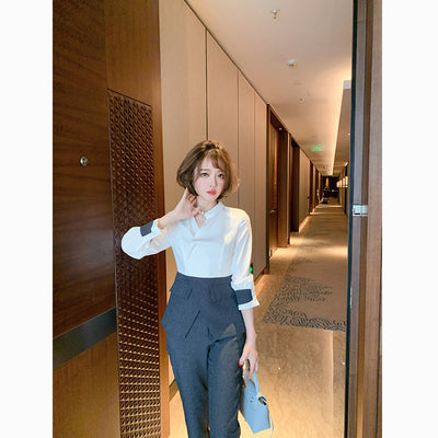 Conjunto Ejecutivo Mujer: Blusa Plisada y Pantalón Recto - Image 3