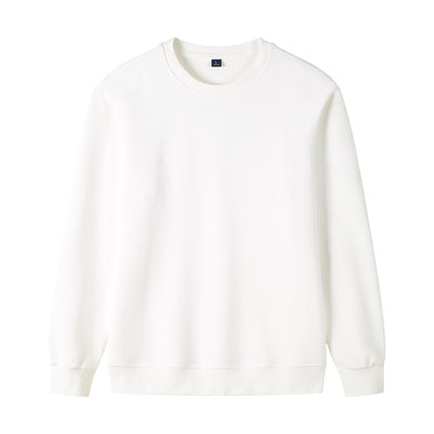 Navy blue pure cotton long sleeve round neck sweatshirt with ribbed cuffs and hem, displayed flat. - Image 3