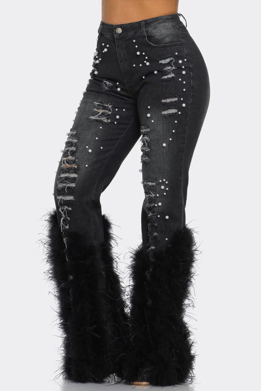 Jeans Stretch Rasgados con Detalles de Perlas - Image 25