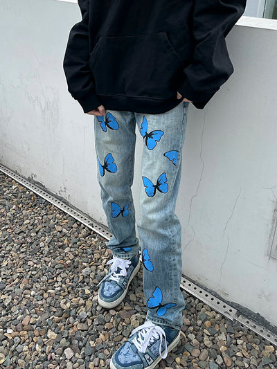 Jeans Ajustados Hip-hop con Estampado de Mariposas para Hombre y Mujer - Image 10