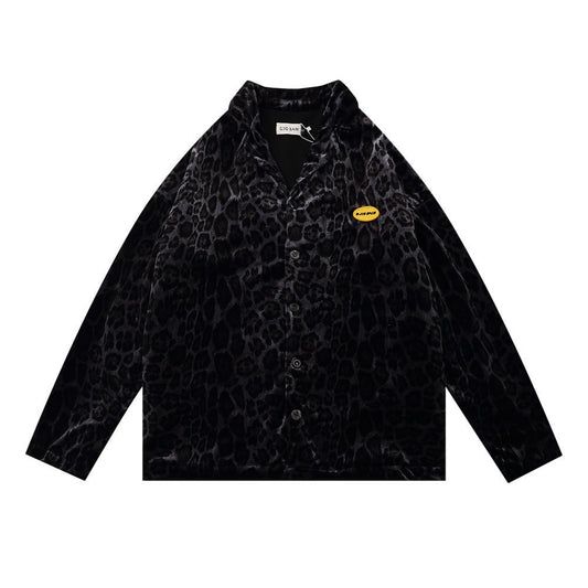 Abrigo Camisa Leopardo Terciopelo Estilo Europeo-Americano