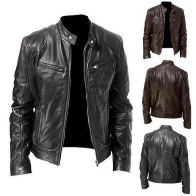 Chaqueta de Cuero para Hombre con Cuello Alto Estilo Punk - Image 2