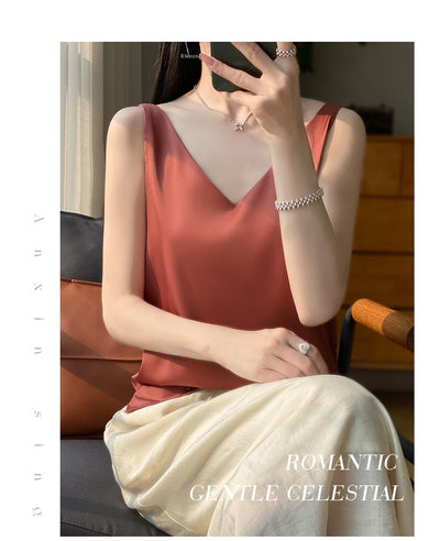 Blusa Suelta sin Mangas con Base Satinada Sedosa - Image 23