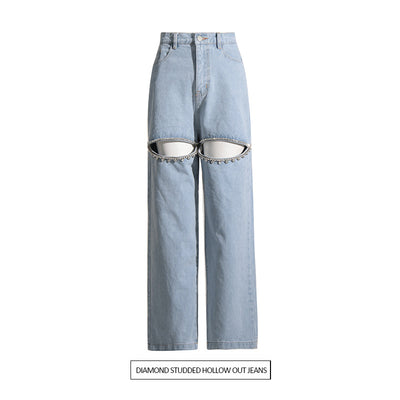 Jeans Anchos con Detalles de Diamantes para Mujer - Image 19