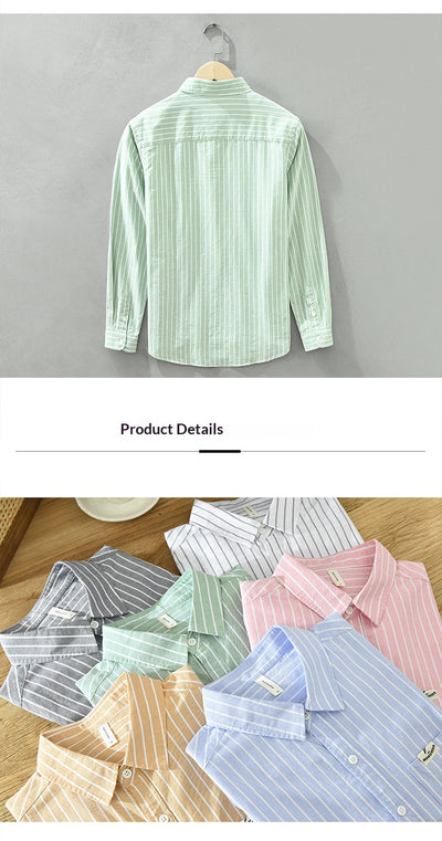Camisa Oxford Casual de Rayas para Hombre - Corte Relajado y Manga Larga - Image 17