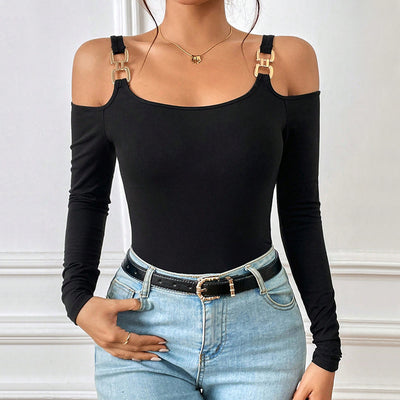 Blusa Sexy Tirantes Metálicos Hombro Descubierto Manga Larga - Image 10