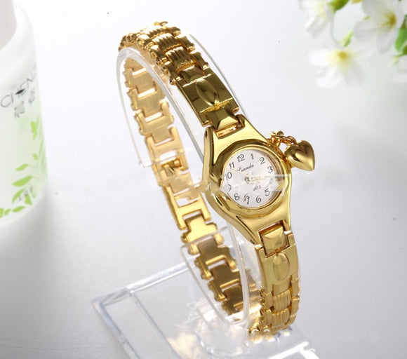 Reloj Pulsera Dorado para Mujer con Corazón Miel y Rhinestones