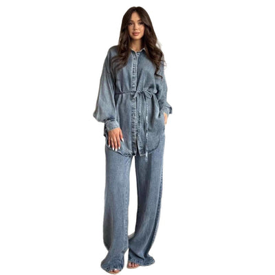 Chaqueta Denim Suelta con Cintura Anudada y Botones para Mujer - Image 5