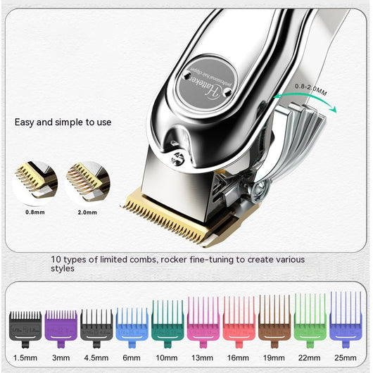 Hatteker professional electric hair clipper with gold blade, LED display, 10 colorful guide combs, USB cable, comb, and cleaning brush. - Image 4