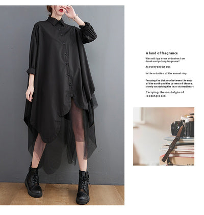 Vestido Camisero Holgado de Doble Capa con Malla Irregular - Image 21