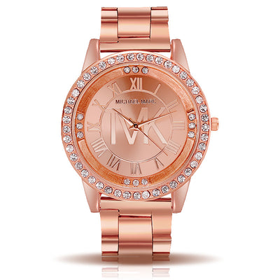 Reloj de Acero con Caja de Diamantes y Escala Romana - Image 6