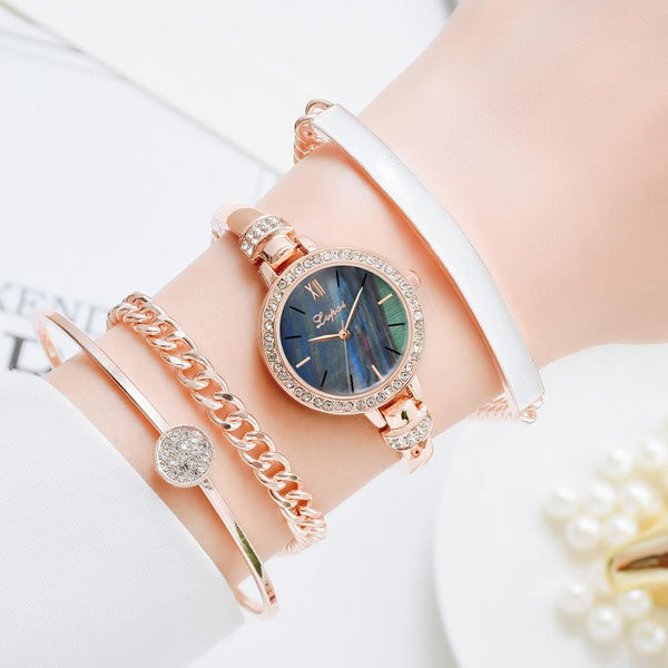 Reloj de Acero Inoxidable para Mujer - Juego de Cuatro Piezas de Tendencia Actual