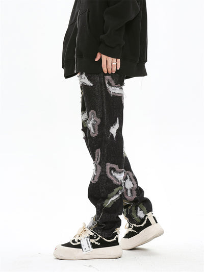 Jeans Rotos con Bordados y Contraste de Colores Estilo Americano - Image 8