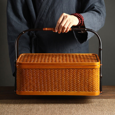 Contenedor Hermético de Bambú Rectangular Doble Capa con Tapa - Caja Portátil para Alimentos y Té - Image 3