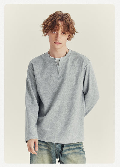 Playera Manga Media con Cierre para Hombre - Cuello Redondo Oversize Otoño - Image 23