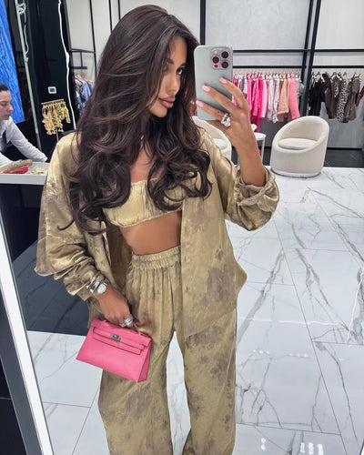 Conjunto de 3 Piezas: Camisa Manga Larga con Solapa, Top Tubo y Pantalón Ancho - Image 22