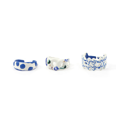 Anillo Artesanal Efecto Goteo en Azul y Blanco para Mujer - Image 3