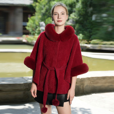 Capa de Piel Sintética con Cuello de Felpa y Cinturón para Otoño e Invierno - Image 6