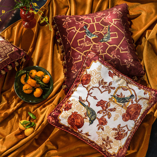 Funda de Almohada Navideña con Diseño Floral y Pájaros Europeo-Americano - Image 10