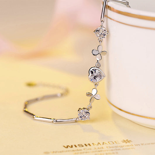 Pulsera de Plata S925 Festival Qixi - Corazón y Trébol para San Valentín - Image 11