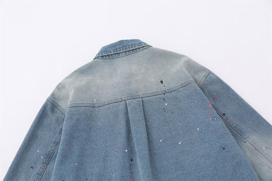 Camisa Denim Oversized con Bolsillos Bordados y Detalles Splash Ink - Image 13
