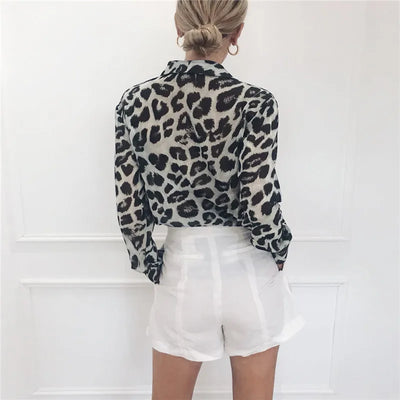 Blusa Vintage Leopardo Manga Larga Cuello Solapa Oficina Talla Grande - Image 15