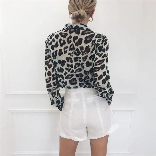 Blusa Vintage Leopardo Manga Larga Cuello Solapa Oficina Talla Grande - Image 15