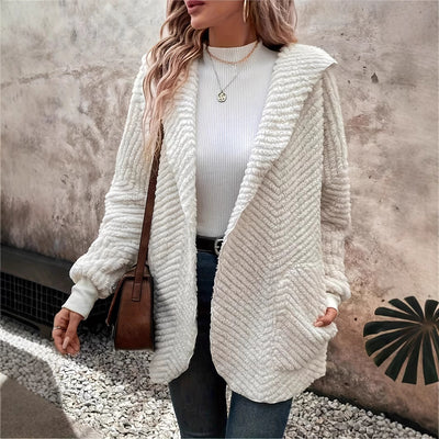 Cardigan Hooded de Terciopelo Reversible con Patrón Wave - Image 4